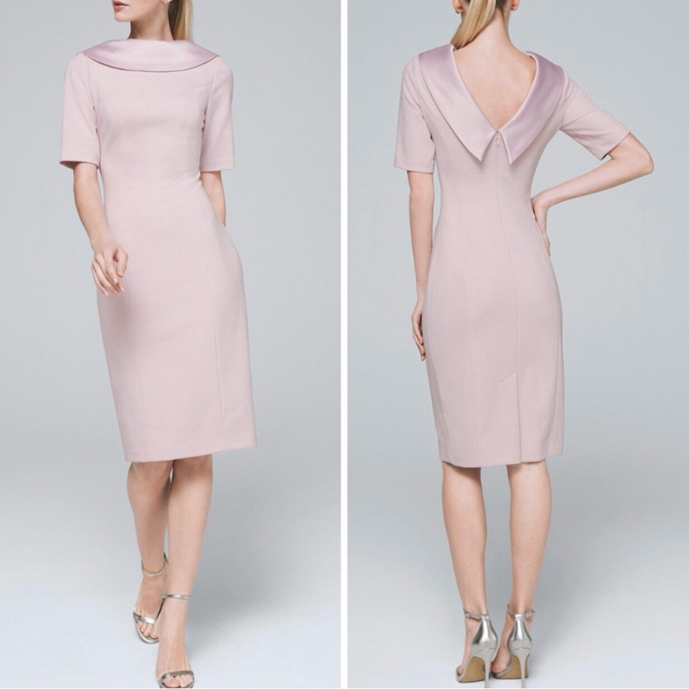 White House Black Market blush color crepe dress with satin collar. new.